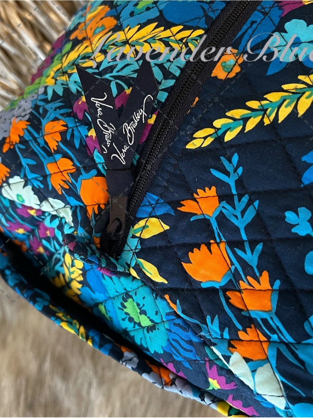 VERA BRADLEY Midnight Floral 2013 XL Duffle Bag Navy Turquoise Lightweight Y2K - Picture 5 of 15